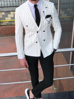 Load image into Gallery viewer, Stenos Slim-Fit Double Breasted Blazer in White-baagr.myshopify.com-suit-BOJONI
