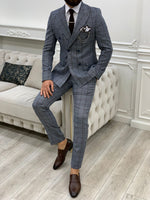 Load image into Gallery viewer, Rosario Blue Slim Fit Double Breasted Plaid Suit-baagr.myshopify.com-1-BOJONI

