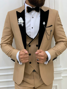 Fettachi Gold Slim Fit Velvet Peak Lapel Tuxedo-baagr.myshopify.com-1-BOJONI