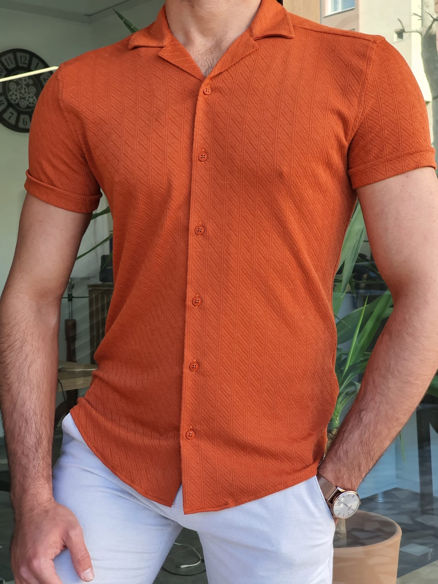 men's orange short sleeve dress shirt The Seaside Spritz - Short Sleeve Shirt