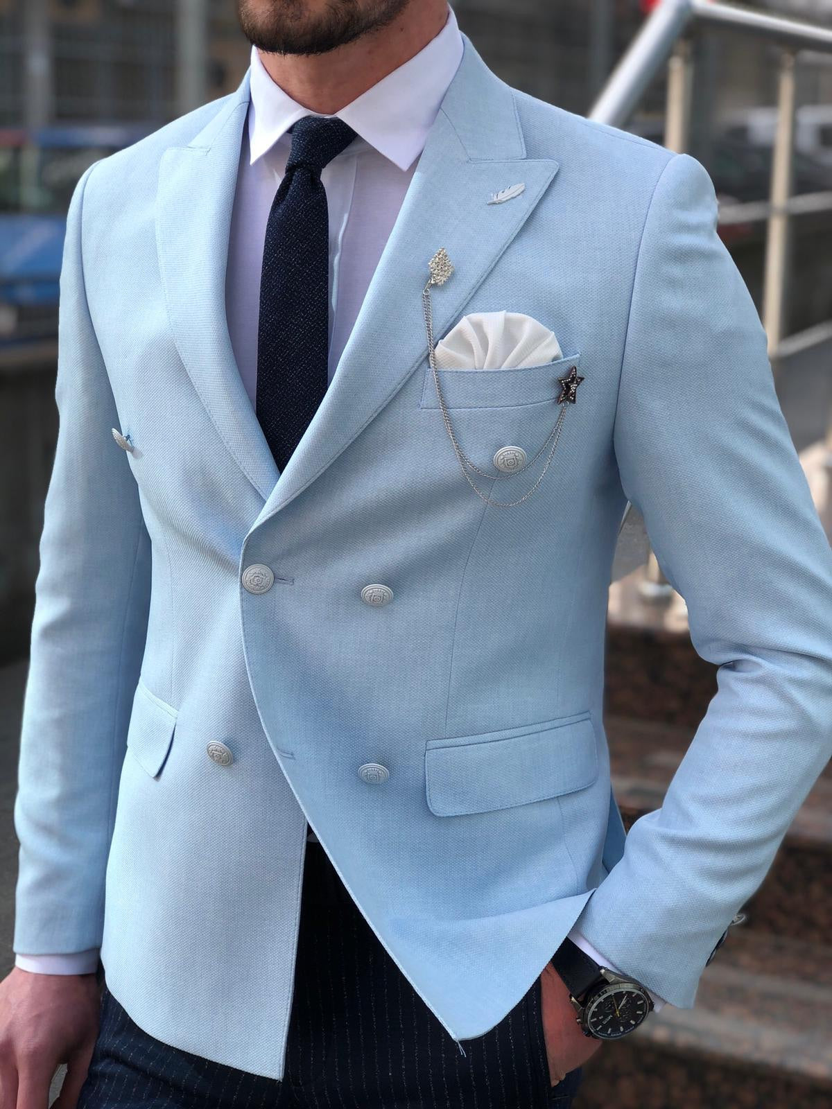 Slim-Fit Double Breasted Blazer in Blue | BOJONI