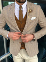 Load image into Gallery viewer, Slim-Fit Plaid Suit Vest Camel-baagr.myshopify.com-suit-BOJONI
