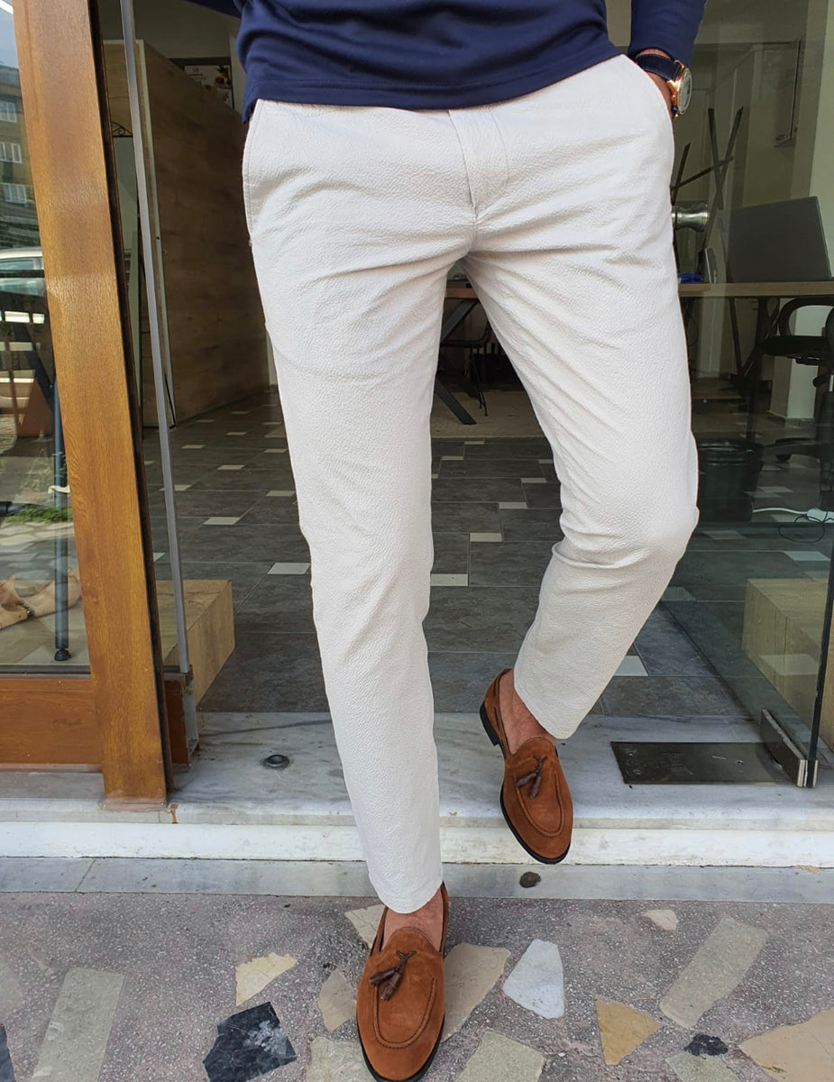 Vicenza White Slim Fit Cotton Pants | BOJONI