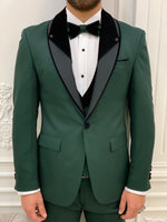 Load image into Gallery viewer, Bojoni Valencia Green Shawl Velvet Collar Slim Fit Tuxedo
