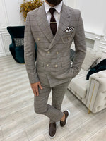 Load image into Gallery viewer, Rosario Light Brown Slim Fit Double Breasted Plaid Suit-baagr.myshopify.com-1-BOJONI
