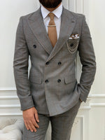 Load image into Gallery viewer, Rosario Light Gray Slim Fit Double Breasted Plaid Suit-baagr.myshopify.com-1-BOJONI
