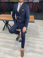 Load image into Gallery viewer, Crystal Double Breasted Navy Blue Suit-baagr.myshopify.com-1-BOJONI

