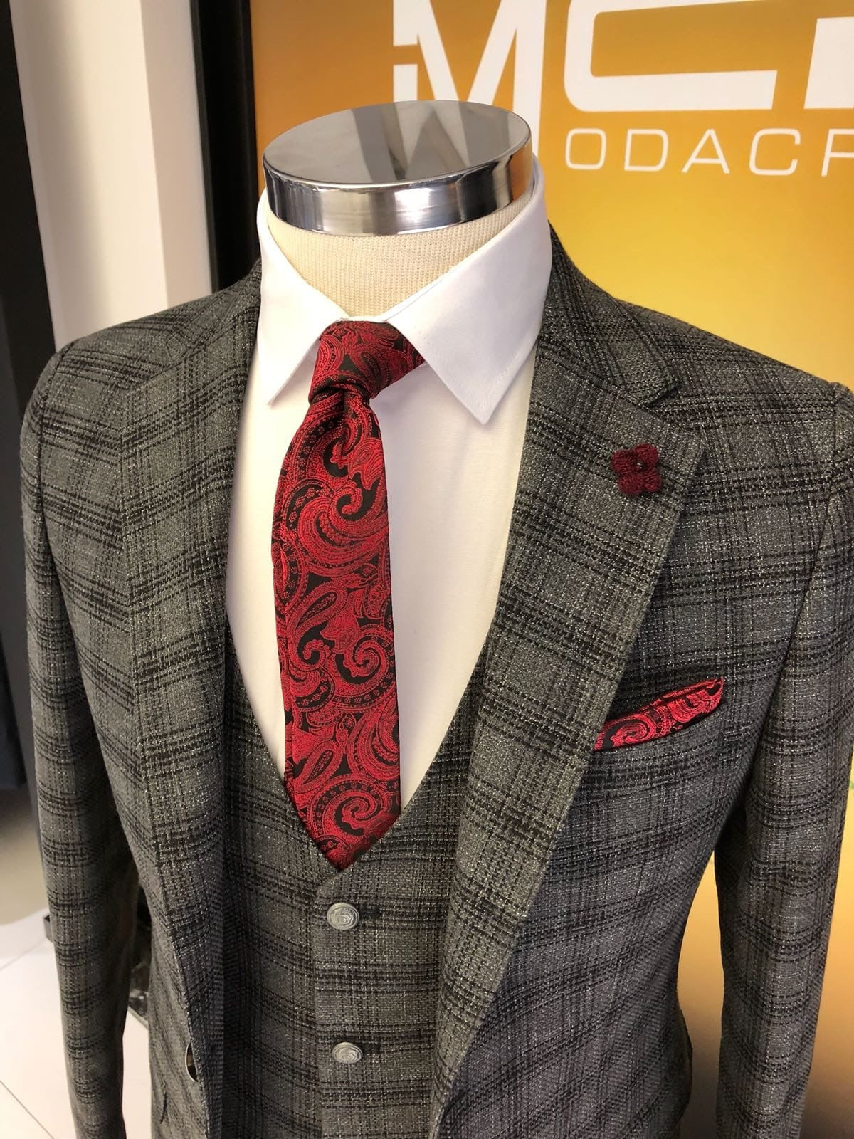 Slim-Fit Plaid Suit Vest Gray-baagr.myshopify.com-suit-BOJONI