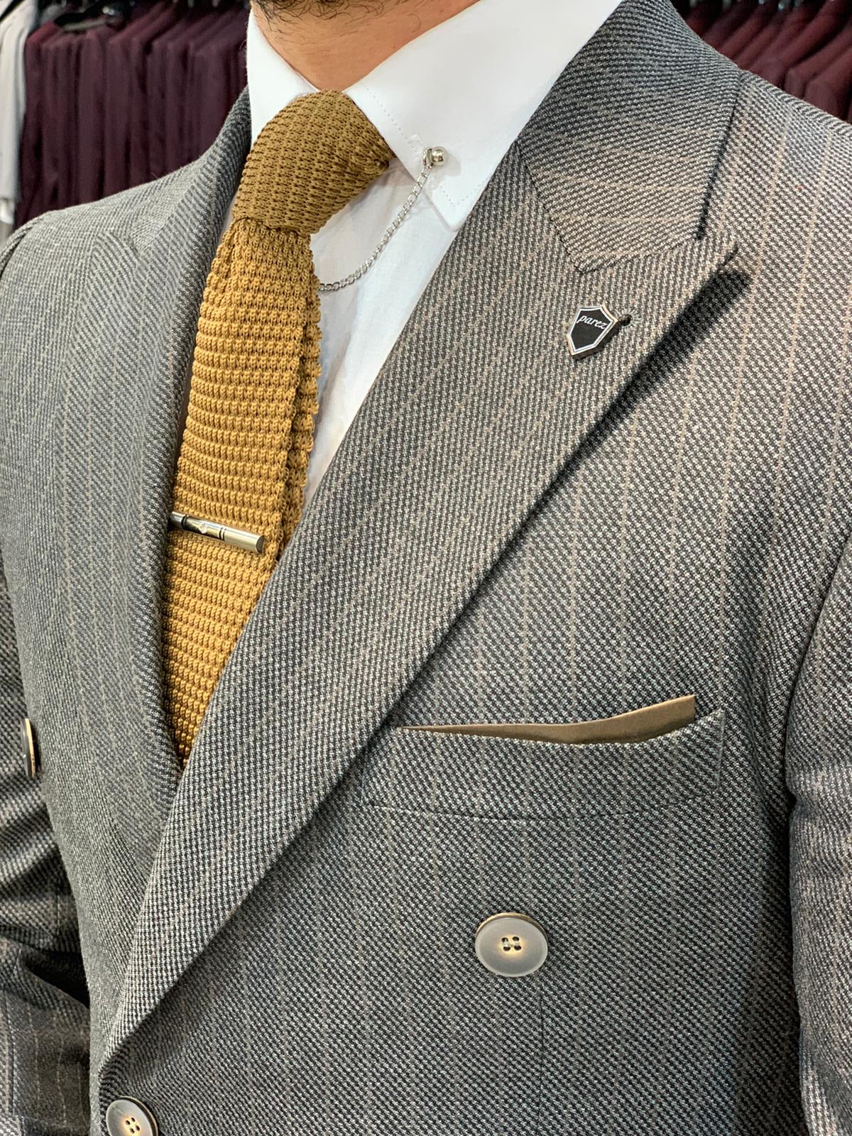 Zapali Gray Double Breasted Slim Fit  Suit-baagr.myshopify.com-1-BOJONI