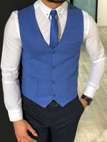 Load image into Gallery viewer, Slim-Fit Double  Breasted Vest Blue-baagr.myshopify.com-suit-BOJONI

