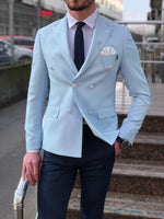 Load image into Gallery viewer, Slim-Fit Double Breasted Blazer in Blue-baagr.myshopify.com-suit-BOJONI
