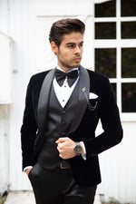 Load image into Gallery viewer, Plin Slim-Fit Velvet Vest Tuxedo Black-baagr.myshopify.com-suit-BOJONI
