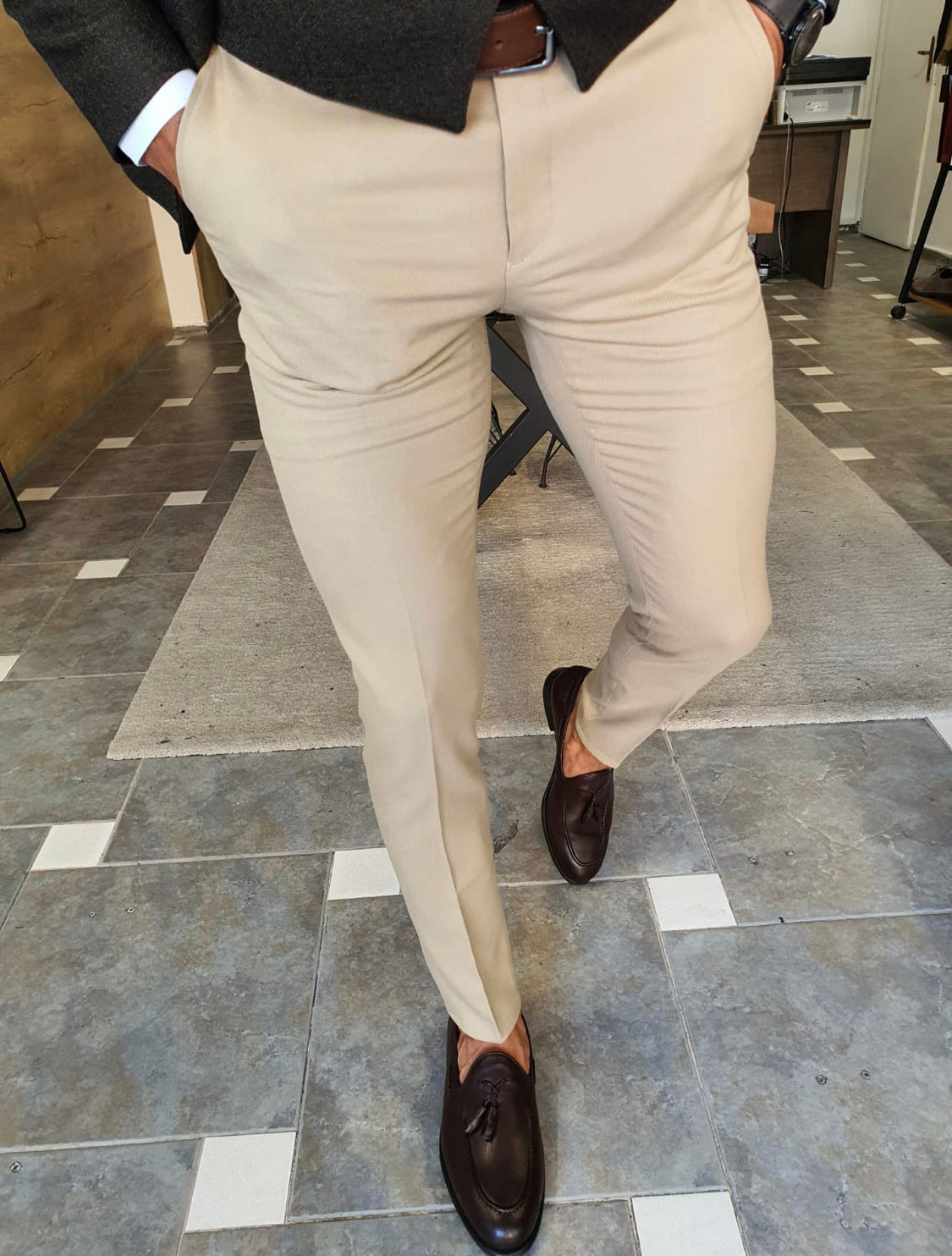 Daroni Beige Slim Fit Pants | BOJONI Daroni Beige Slim Fit Pants | BOJONI
