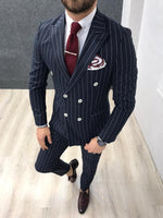 Load image into Gallery viewer, Louis Slim Fit Double Breasted Navy Suit-baagr.myshopify.com-1-BOJONI
