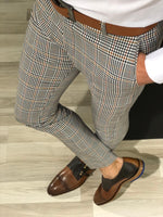Load image into Gallery viewer, Ferra Slim Fit Plaid Pants in Orange-baagr.myshopify.com-Pants-BOJONI
