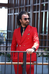 Bojoni Lerno Red Slim Fit Double Breasted Suit