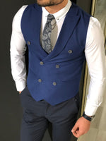 Load image into Gallery viewer, Slim-Fit Double  Breasted Vest Blue-baagr.myshopify.com-suit-BOJONI
