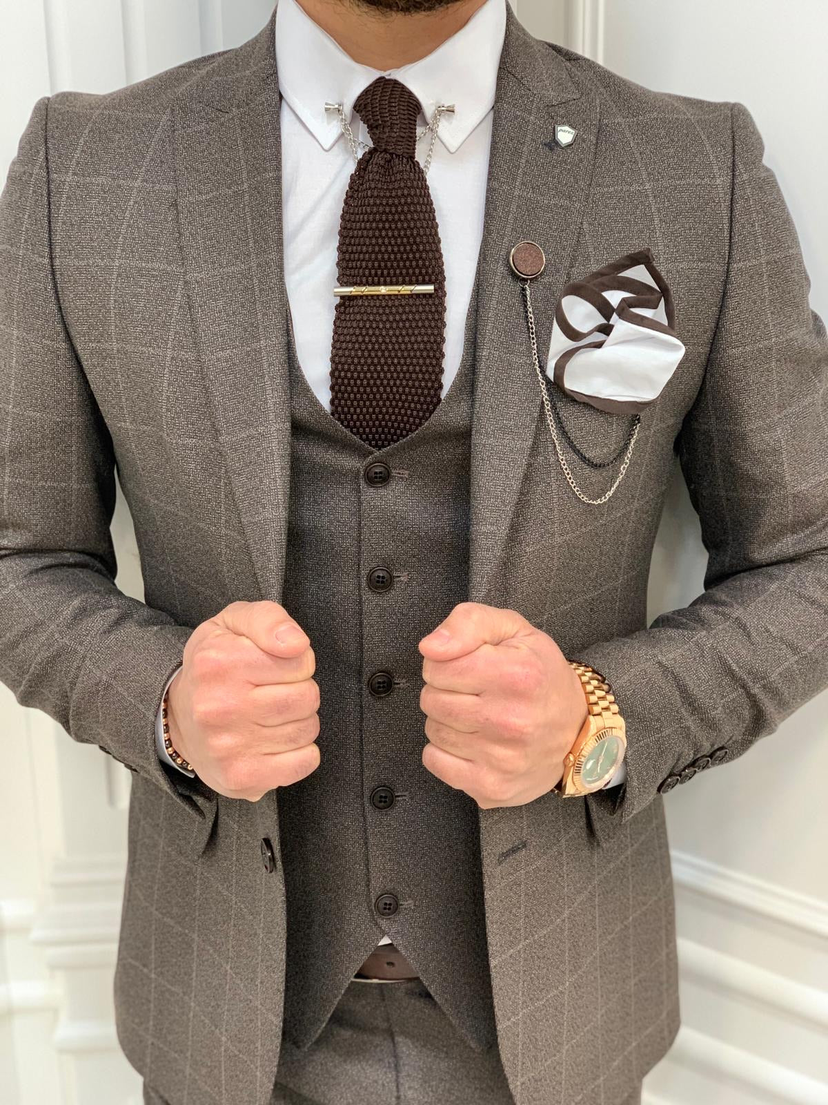 Casatani Coffee Slim Fit Plaid Suit-baagr.myshopify.com-1-BOJONI
