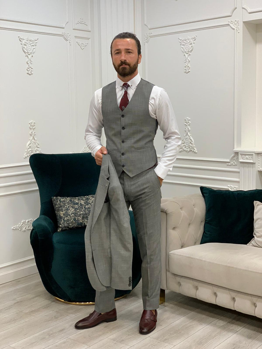 Bojoni Crystal Gray Slim Fit Suit | BOJONI