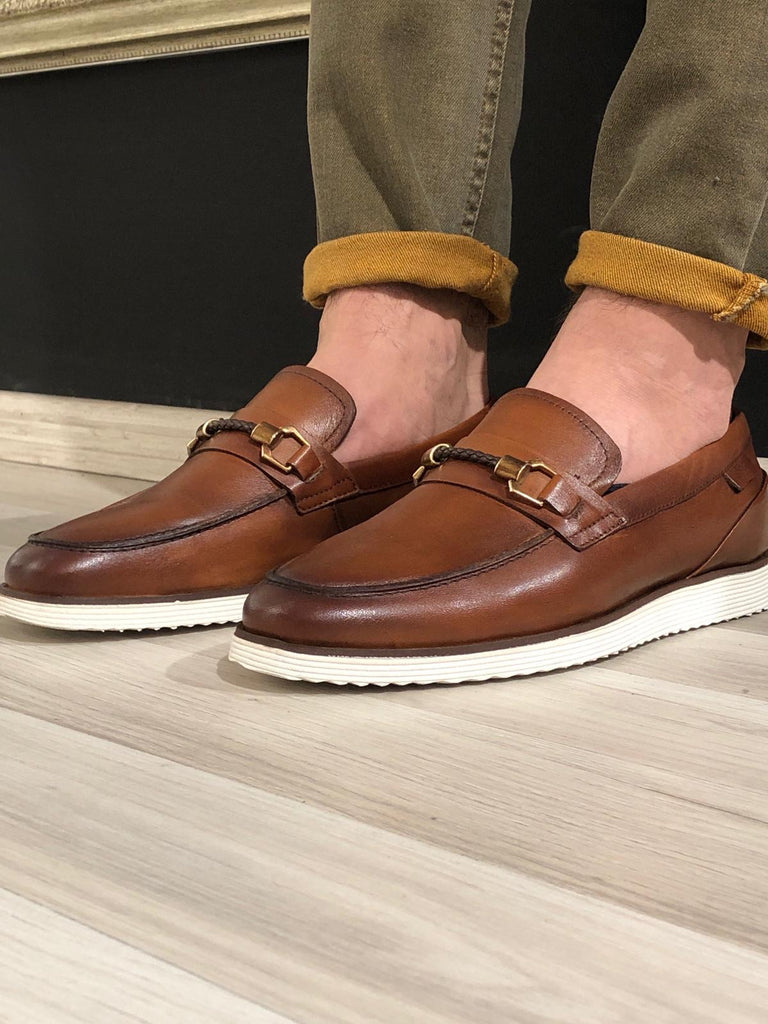 Buckle Detail Calf-Leather Shoes Tan | BOJONI