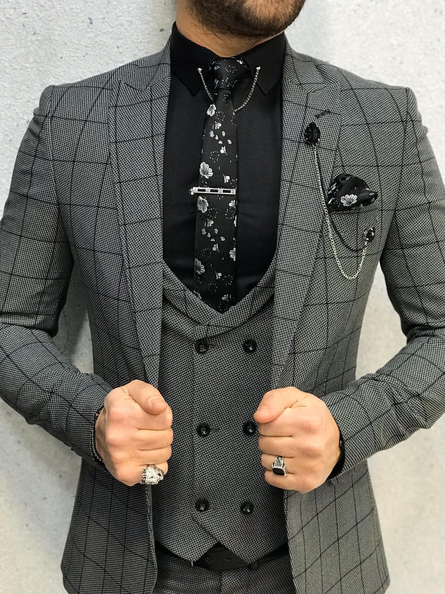Olympia Gray Slim Fit Suit | BOJONI