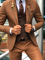 Load image into Gallery viewer, Slim-Fit Striped Suit Vest Camel-baagr.myshopify.com-suit-BOJONI
