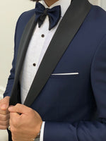 Load image into Gallery viewer, Valencia Navy Blue Slim Fit Shawl Collar Tuxedo-baagr.myshopify.com-1-BOJONI
