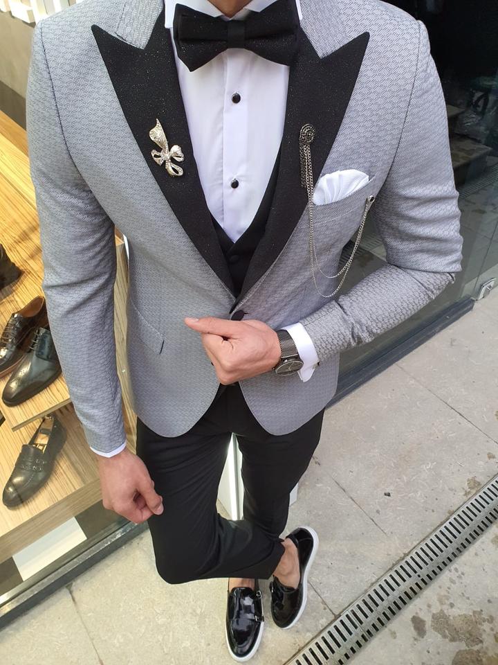 Novak  Gray Slim Fit Patterned Tuxedo-baagr.myshopify.com-suit-BOJONI