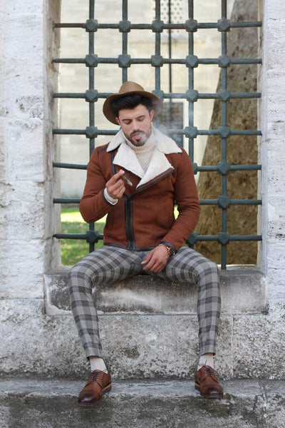 Ignacio Leather Coat With Collar Fur | BOJONI