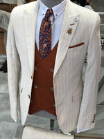 Load image into Gallery viewer, Valencia Ecru Striped Suit-baagr.myshopify.com-suit-BOJONI

