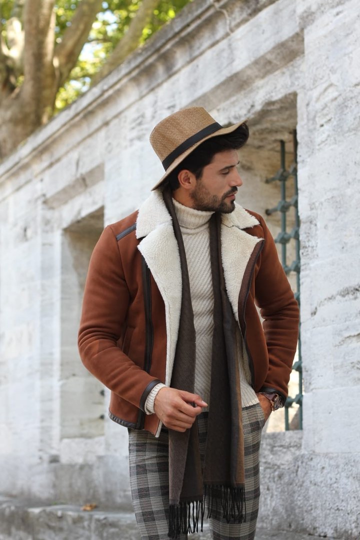 White Turtleneck With Leather Jacket Men Men's White Turtle Neck