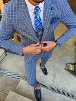 Load image into Gallery viewer, Abeston Navy Blue Slim Fit Plaid Check Suit-baagr.myshopify.com-suit-BOJONI
