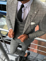 Load image into Gallery viewer, Greh Slim-Fit Plaid Suit Vest Gray-baagr.myshopify.com-suit-BOJONI

