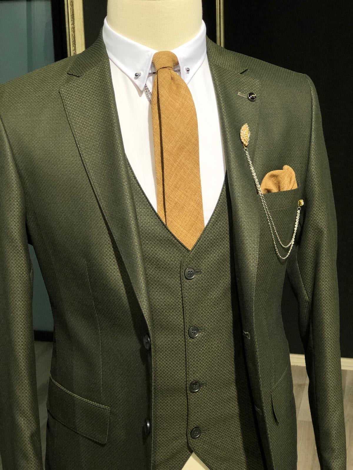 Pinkos Slim-Fit Pattered Suit Vest Khaki-baagr.myshopify.com-suit-BOJONI