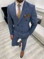 Load image into Gallery viewer, Furino Blue Slim Fit Double Breasted Pinstripe Suit-baagr.myshopify.com-1-BOJONI
