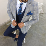 Load image into Gallery viewer, Slim-Fit Plaid Suit Vest Navy Blue-baagr.myshopify.com-suit-brabion
