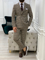 Load image into Gallery viewer, Vince Brown Slim Fit Double Breasted Plaid Suit-baagr.myshopify.com-1-BOJONI
