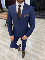 Load image into Gallery viewer, Zapali Navy Blue Double Breasted Slim Fit  Suit-baagr.myshopify.com-1-BOJONI
