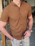 Load image into Gallery viewer, Akron Camel Slim Fit Short Sleeve Shirt-baagr.myshopify.com-Shirt-BOJONI
