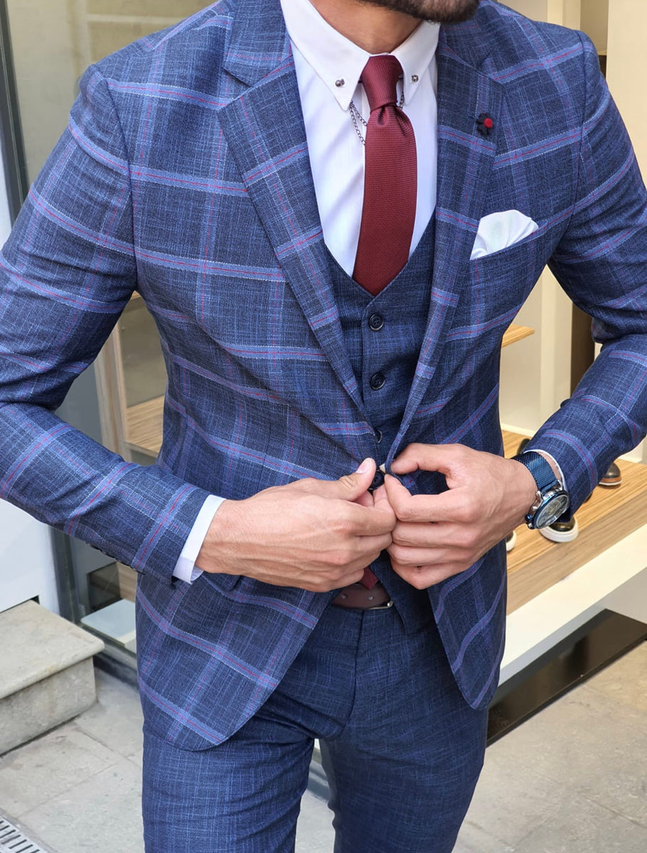 New Bern Indigo Slim Fit Check Plaid Suit | BOJONI
