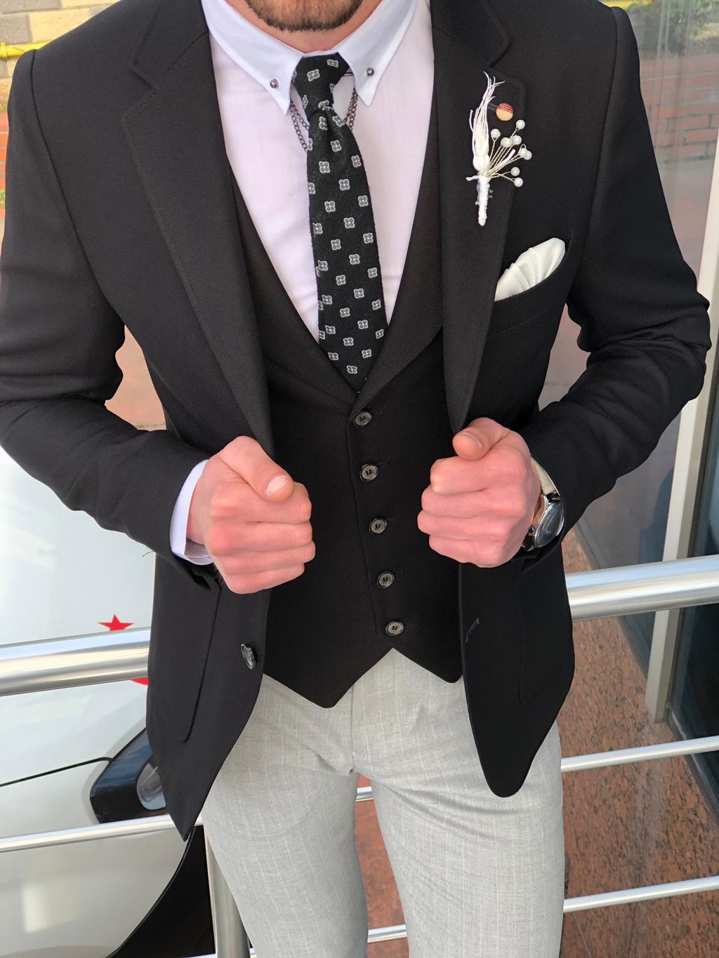Fendis Slim-Fit Cotton Suit Vest Black-baagr.myshopify.com-suit-BOJONI