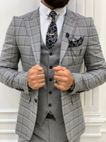 Load image into Gallery viewer, Argeli Gray Plaid Slim Fit Suit-baagr.myshopify.com-1-BOJONI

