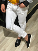 Load image into Gallery viewer, Tettra Slim-Fit Lycra Jeans In White-baagr.myshopify.com-Pants-BOJONI
