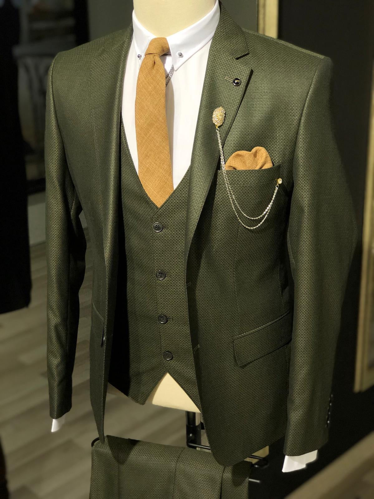 Pinkos Slim-Fit Pattered Suit Vest Khaki-baagr.myshopify.com-suit-BOJONI