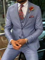 Load image into Gallery viewer, Bluness Slim-Fit Striped Suit Vest Blue-baagr.myshopify.com-suit-BOJONI
