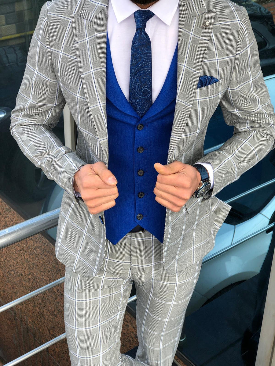 Slim-Fit Plaid Suit Vest Gray | BOJONI