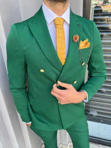 Bojoni Dayton Slim Fit Double Breasted Green Suit