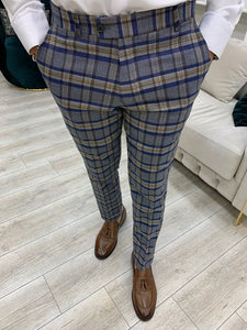 Vince Blue Slim Fit Double Breasted Plaid Suit-baagr.myshopify.com-1-BOJONI