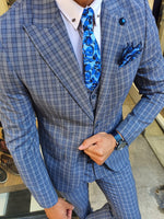 Load image into Gallery viewer, Abeston Navy Blue Slim Fit Plaid Check Suit-baagr.myshopify.com-suit-BOJONI
