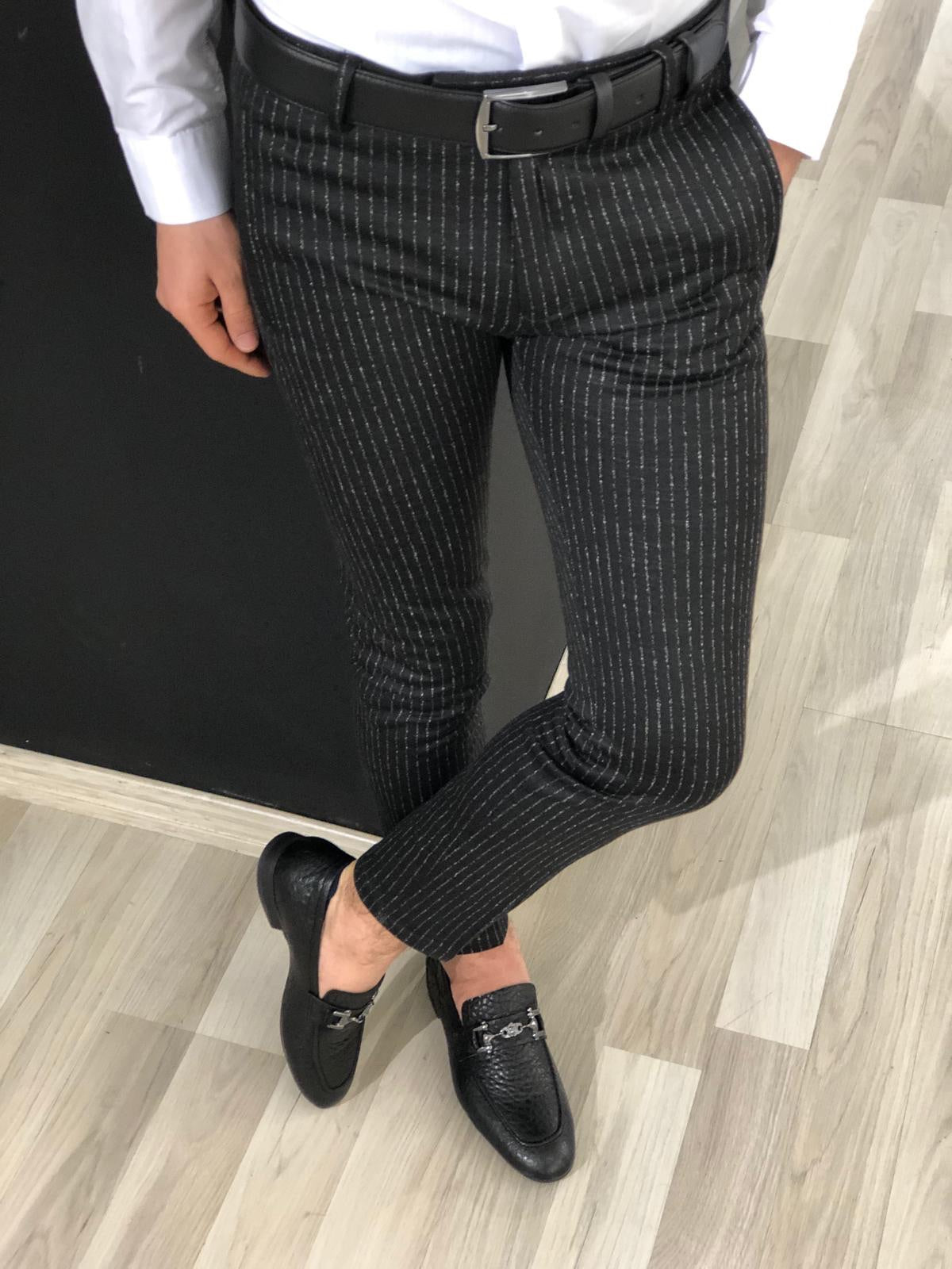 Slim-fit Striped Fabric Pants (2 Colors)